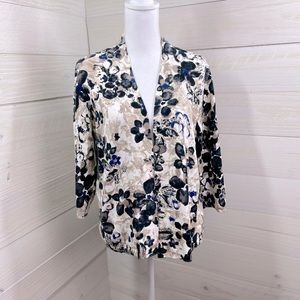 Talbots 100% Cotton Dark Floral Open Front Cardigan M FREE SHIP
